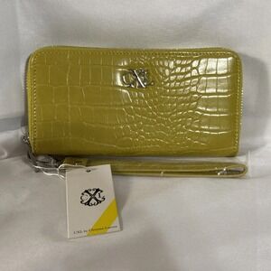 Christian Lacroix CXL Kara Croco Zip Around Wristlet Wallet Moss NWT $48